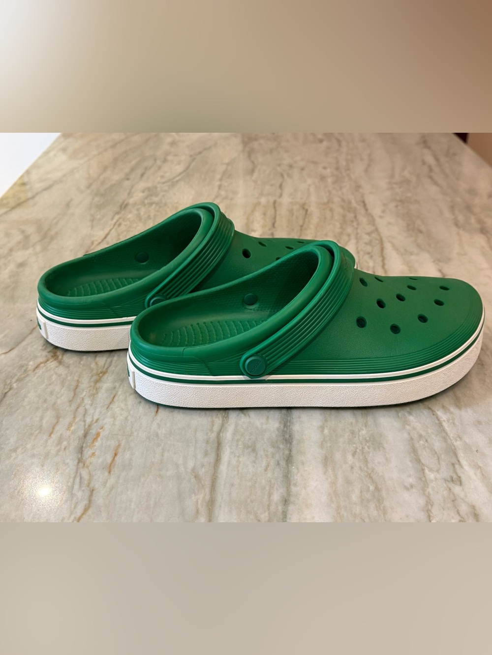 CROCS Green Slip-On Clog Sandals with White-Trim Sole